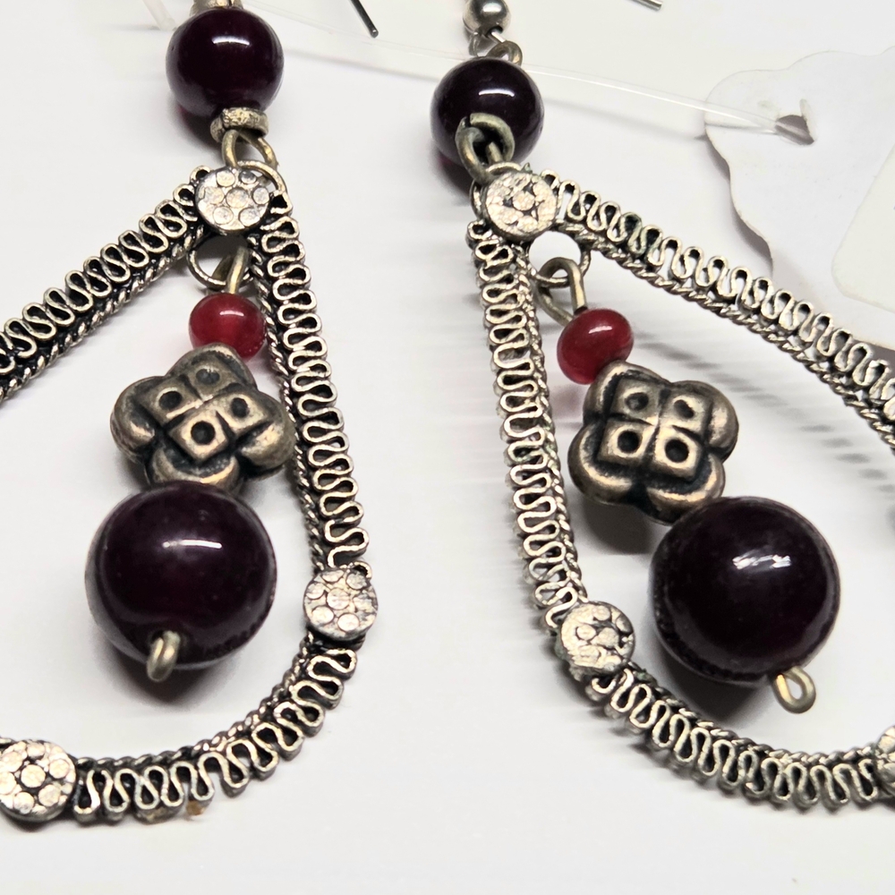 Elegant Silver and Red Teardrop Earrings